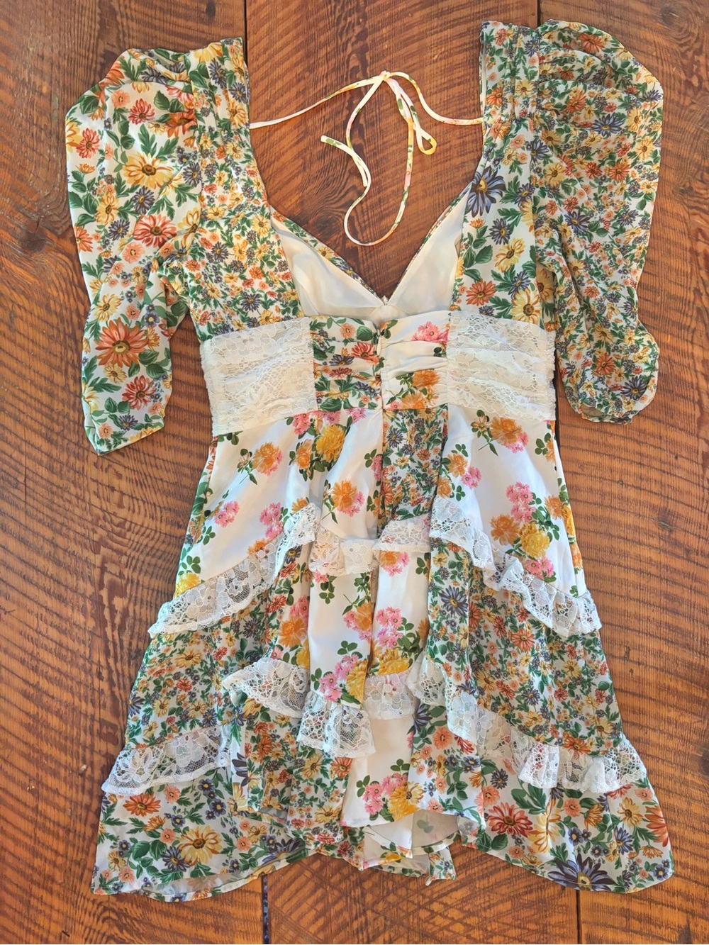 For Love And Lemons White Floral Mini Dress with Yellow & Pink Accents - Picture 6 of 9